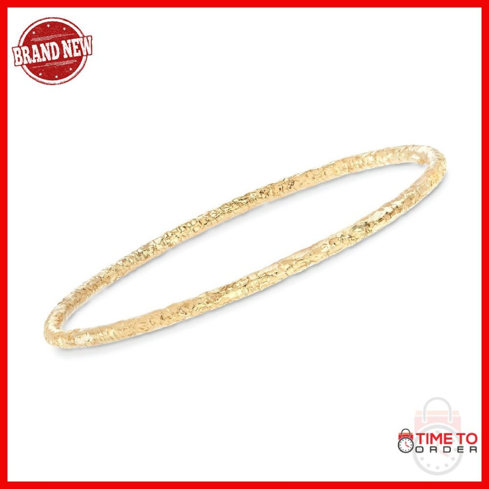 22kt Gold Over Sterling Hammered Bangle Bracelet 7.5 Inches